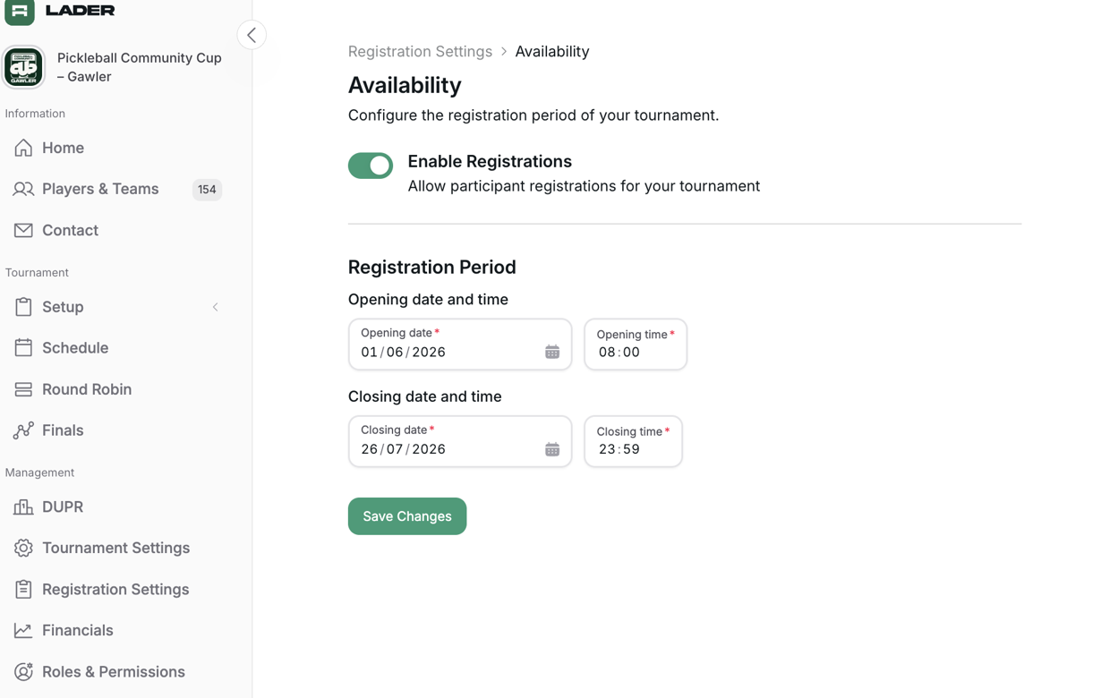 Availability page