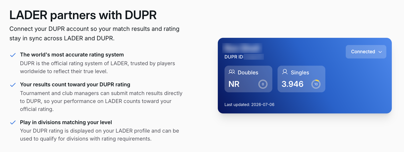 Connected DUPR details