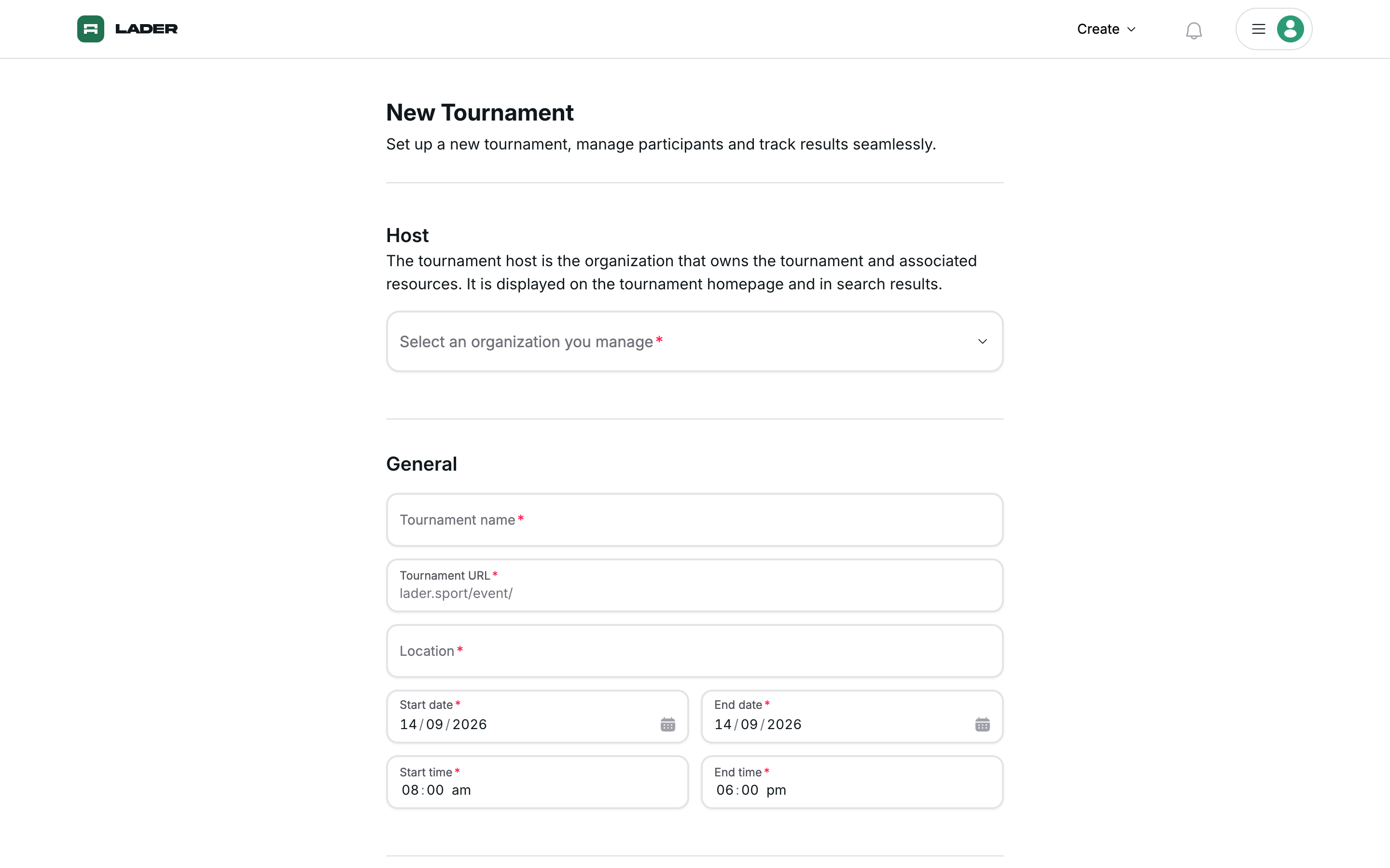 New Tournament form