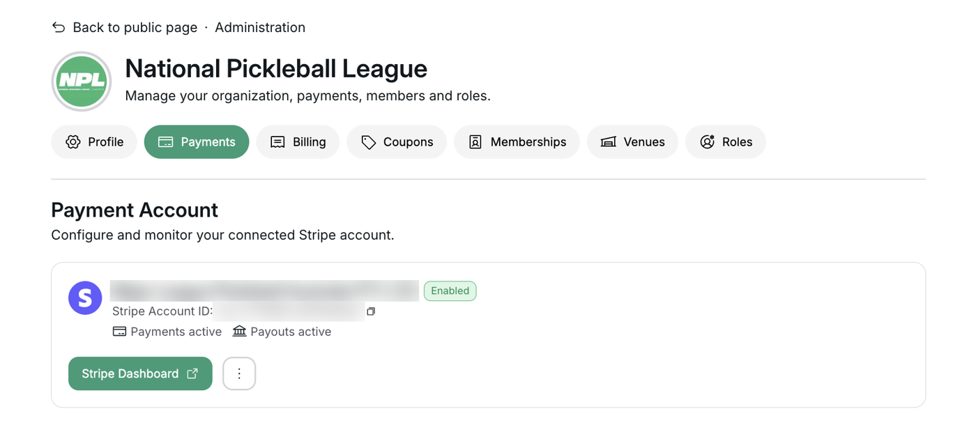 Payment account page