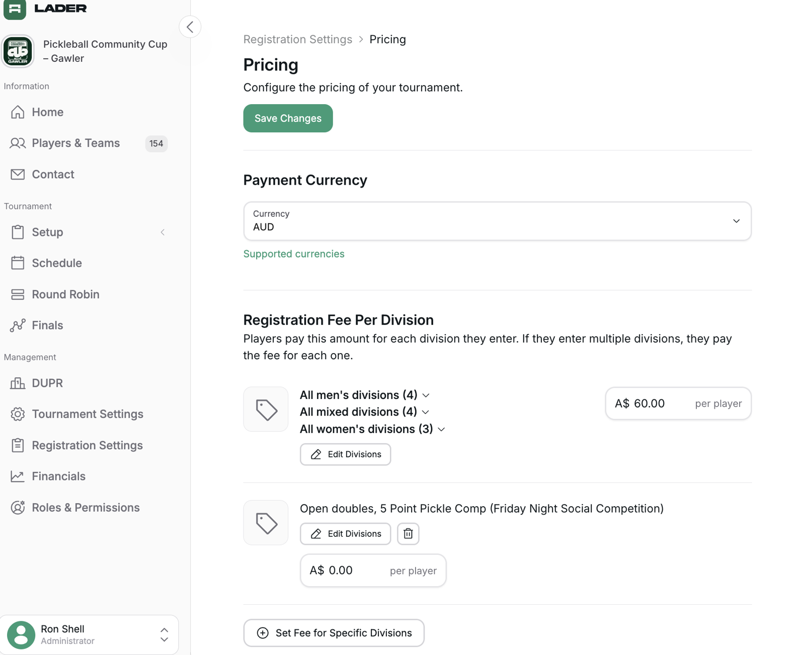 Pricing settings