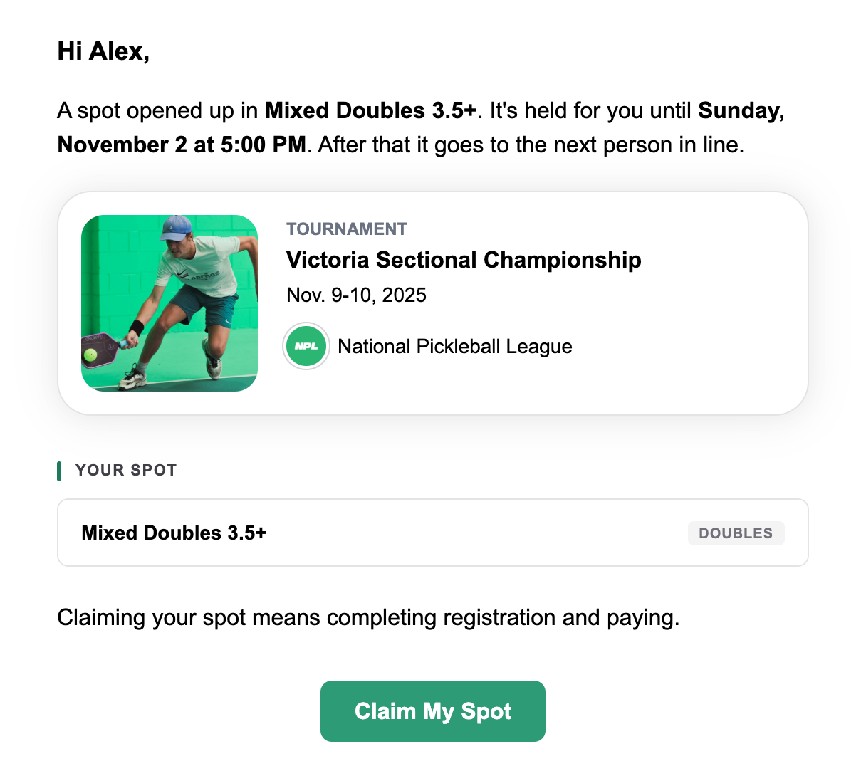 Waitlist offer email